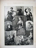 Old Antique Print 1887 Performers Amateur Concert Music Instruments Art 19th