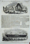 Old Antique Print 1845 Frigate Ship Terrible Greyfriars Church Edinburgh 19th