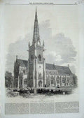 Original Old Antique Print 1864 St Mary Tower Church Ipswich Architecture 19th