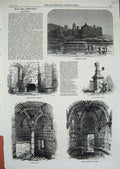 Old Antique Print 1869 Linlithgow Palace Queen Margaret Bower Well Stair 19th
