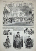 Original Old Antique Print 1852 Ball Tuileries Salle Marechaux Womens Fashion