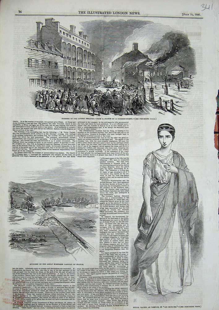 Old Antique Print 1846 Camille Les Horaces Theatre Railway France Quebec 19th