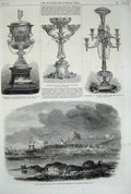 Original Old Antique Print 1861 Low-Lights Docks Tynemouth Testimonial Trophies