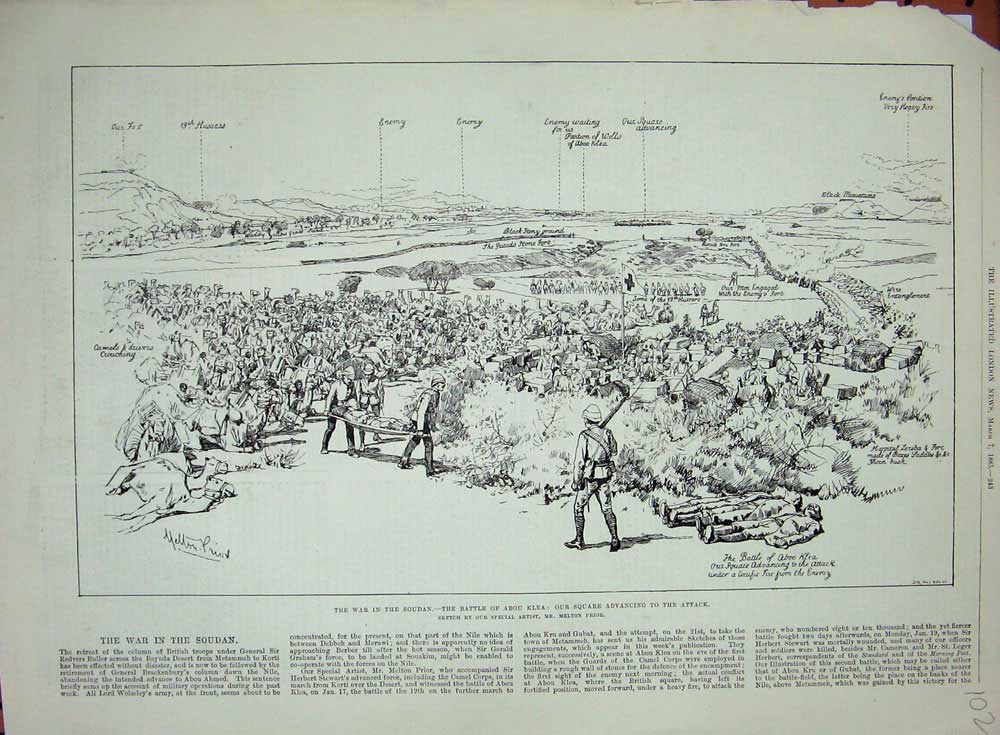 Original Old Antique Print 1885 War Soudan Battle Abou Klea Siers Army Hussars