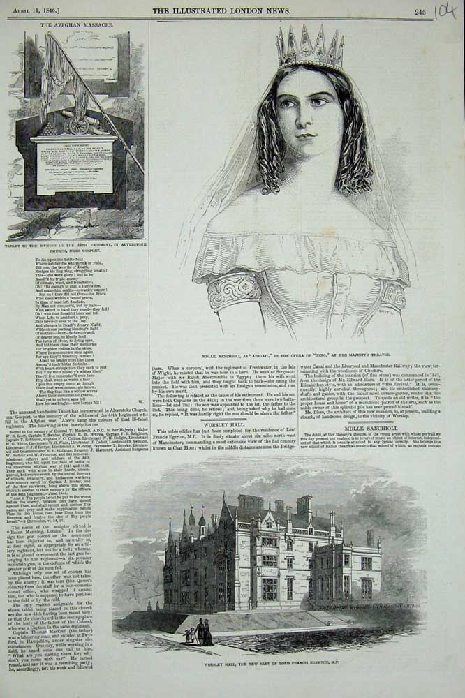 Original Old Antique Print 1846 Worsley Lord Egerton Majesty Theatre Nino Opera