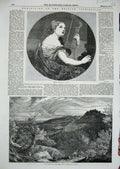 Original Old Antique Print 1852 Portrait Woman Music Harp Boar Hunting England