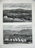 Original Old Antique Print Ruby Mines Burmah 1887 Mogok Mountains Camp Tents
