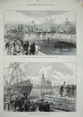 Old Antique Print King Holland Royal Yacht Ship New Docks Flushing 1873 19th