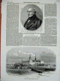 Original Old Antique Print 1854 Rear-Admiral Corry Kronburg Castle Elsineur War