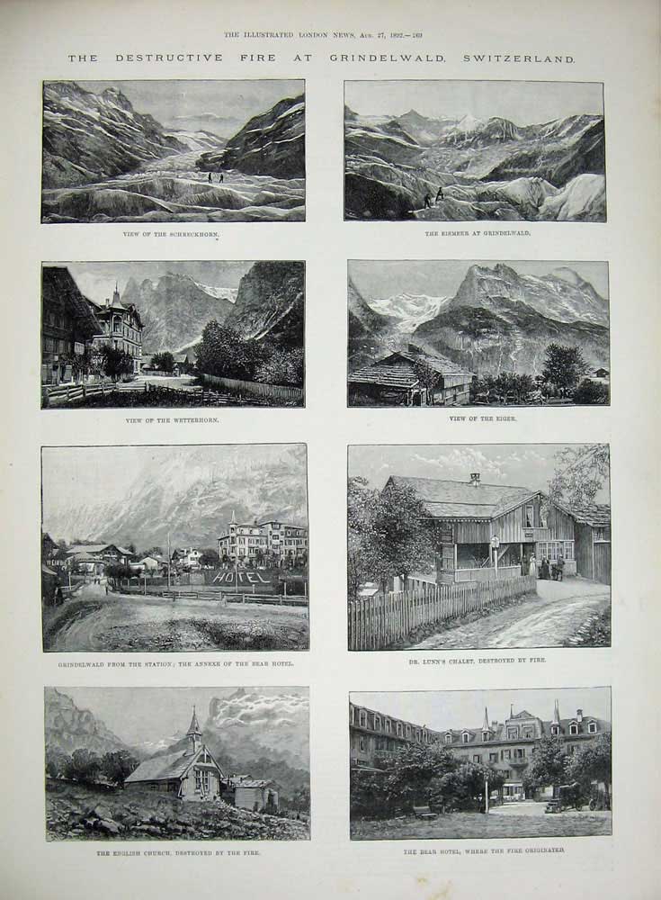 Original Old Antique Print 1892 Archbishop Vaughan Papal Switzerland Mountains