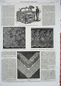 Original Old Antique Print 1862 Harrison Power-Loom Weaving Flax Lace Hickling