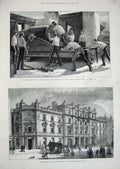 Original Old Antique Print 1880 Courthouse Police Station Siers Shoeburyness
