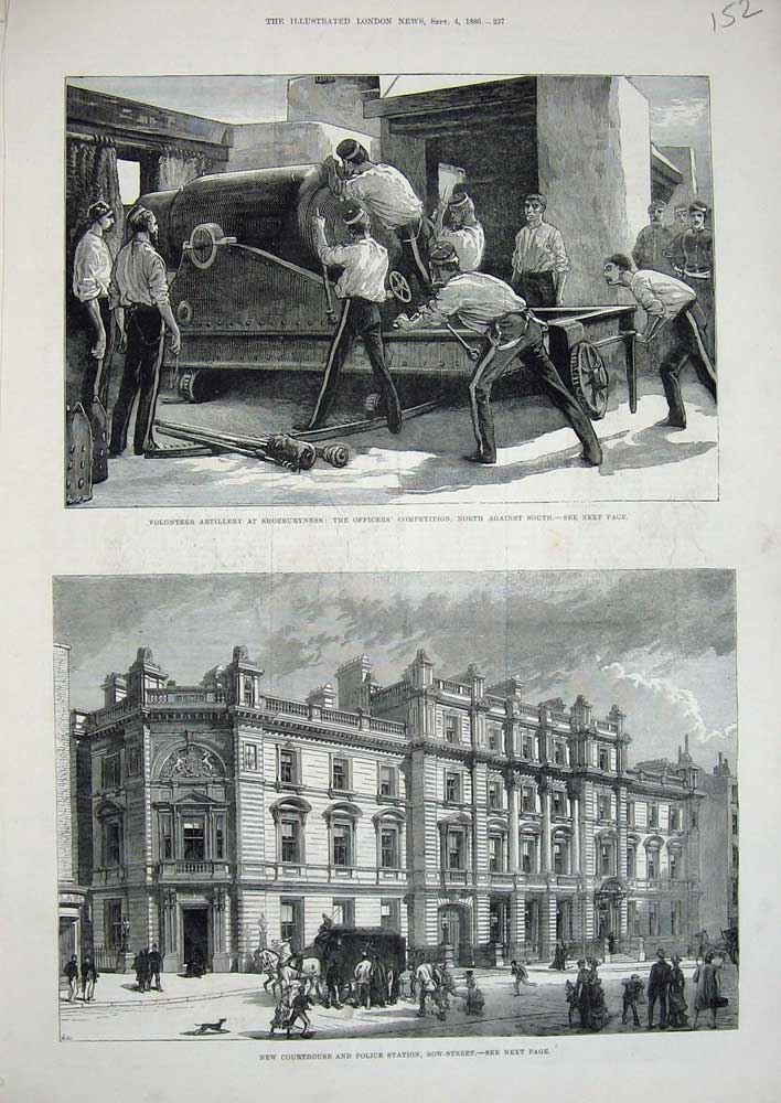 Original Old Antique Print 1880 Courthouse Police Station Siers Shoeburyness