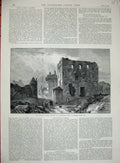 Original Old Antique Print Bishop'S Castle Glasgow Buildings Ruins People 1888