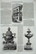 Original Old Antique Print 1869 Royal Naval Club Portsmouth Vase Belgians Sport