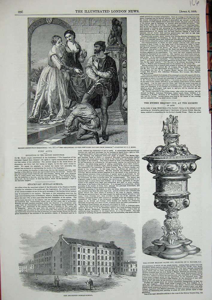 Old Antique Print 1850 Stockport Sunday School Bayard Brescia Cup Maclise 19th