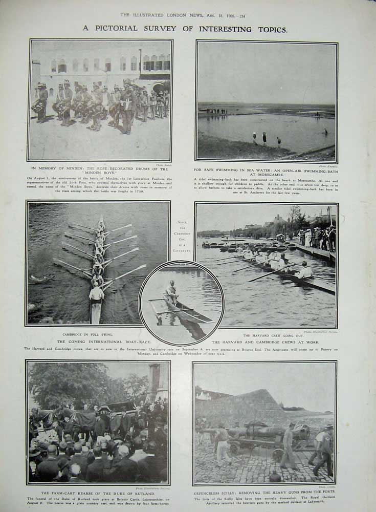 Old Antique Print 1906 Motor Car Zoological Gardens Boat Sport War Duke 20th