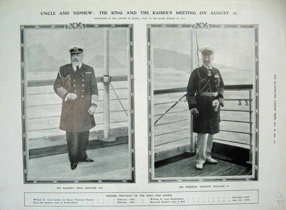 Original Old Antique Print 1906 King Edward Vii Kaiser Ship Uniform Photograph