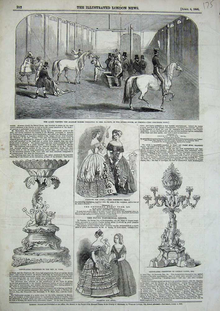 Old Antique Print Womens Fashion 1846 Queen Arabian Horses Pimlico Payne 19th