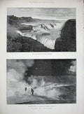 Old Antique Print 1891 Iceland Gull Foss Waterfall River Hvita Krisuvik 19th