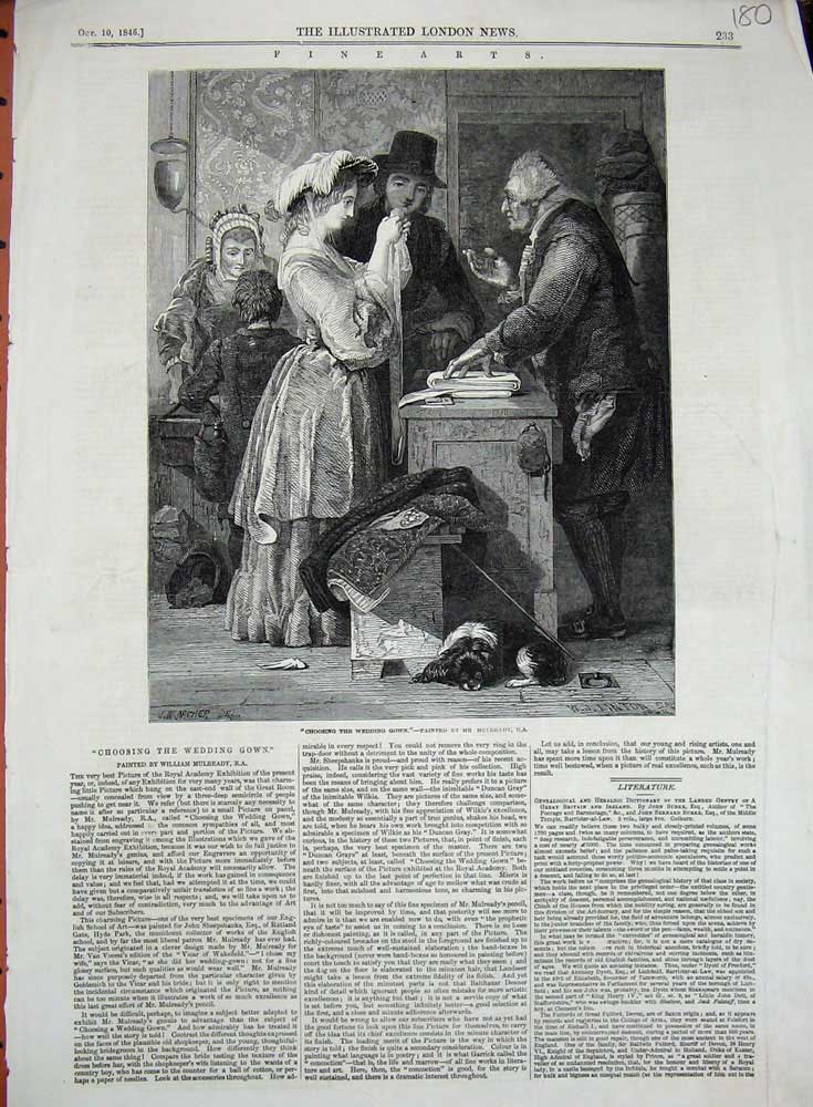 Original Old Antique Print 1846 Fine Art Choosing Wedding Gown William Mulready