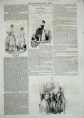 Original Old Antique Print Womens Fashion Story Sister Romance Men House 19th