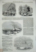 Old Antique Print 1844 Botanical Society Ship Wreck Waterman Horse Sport 19th