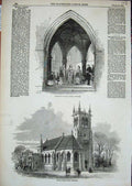 Old Antique Print 1858 Baptistery Escrick Parish Church Yorkshire England 19th