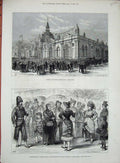 Old Antique Print 1881 Market Hall Southport Masquerading People England 19th