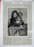 Original Old Antique Print 1861 Two Little Monkeys Elizabeth Murray Girl Animal