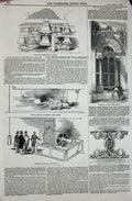 Original Old Antique Print 1844 Bells Chimes Royal Exchange Architect Monogram