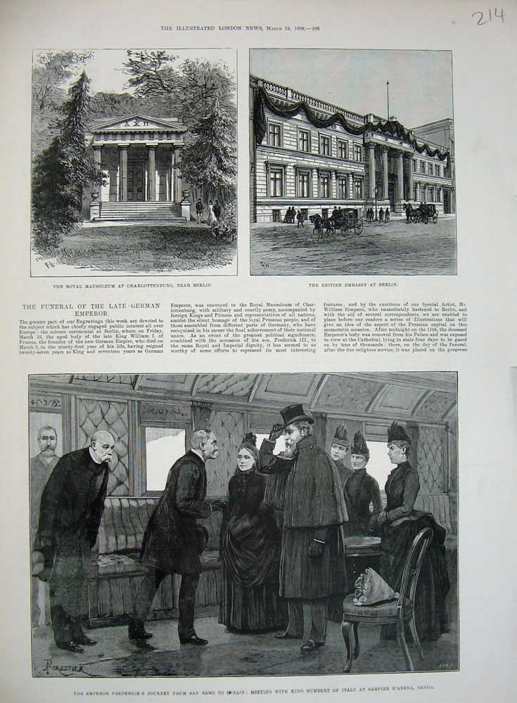 Old Antique Print 1888 Frederick King Humbert Genoa Mausoleum Berlin Art 19th