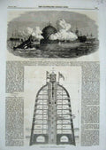 Old Antique Print 1860 Impregnable Iron Fortress Defence United Kingdom 19th