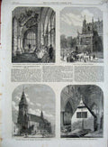 Original Old Antique Print 1865 Church Michael Shoreditch Gloucester Cathedral