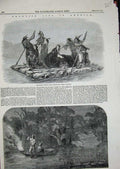Old Antique Print 1858 America Spearing Fish Comanchees Natives Girl Boat 19th