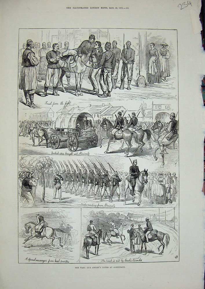 Original Old Antique Print 1876 War Alexinatz Siers Turkish Spies Horse Bazouks