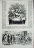 Old Antique Print 1875 Doncsater Cup Races Horses Sport Jockey Weighing 19th