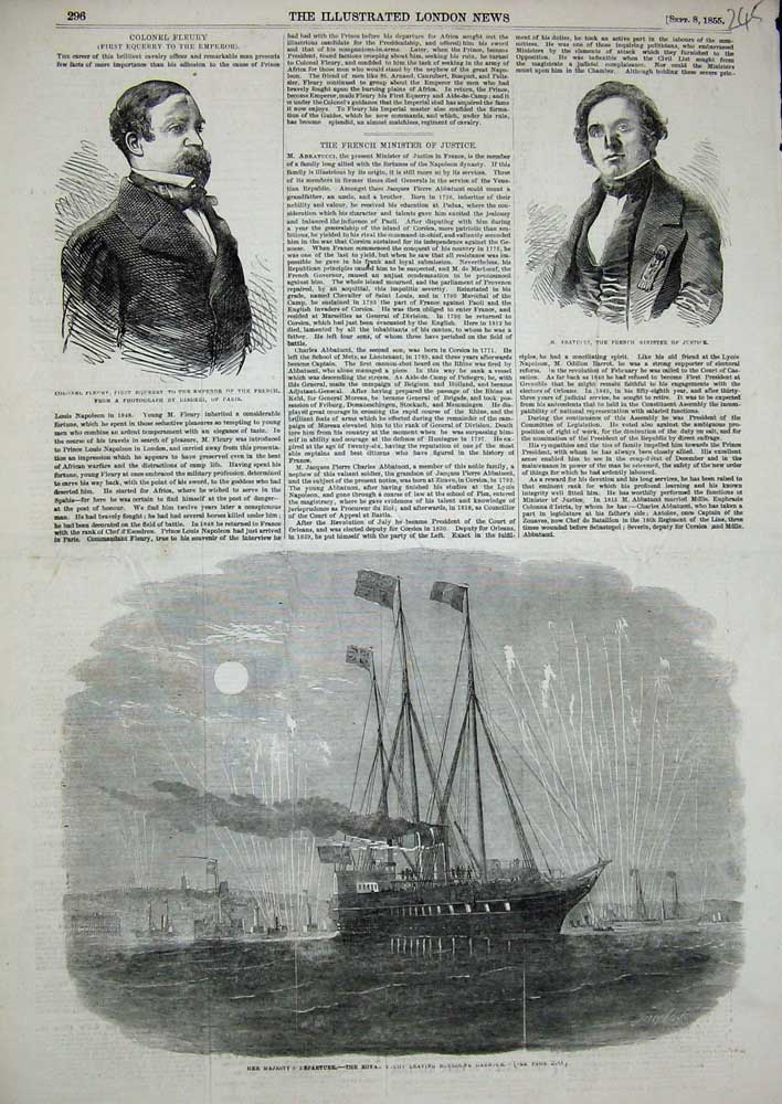 Old Antique Print 1855 Queen Royal Yacht Boulogne Harbour Colonel Fleury 19th