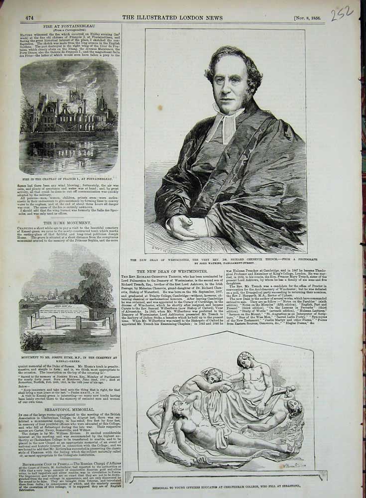 Original Old Antique Print 1856 Dean Westminster Chenevix Fire Francis Hume War