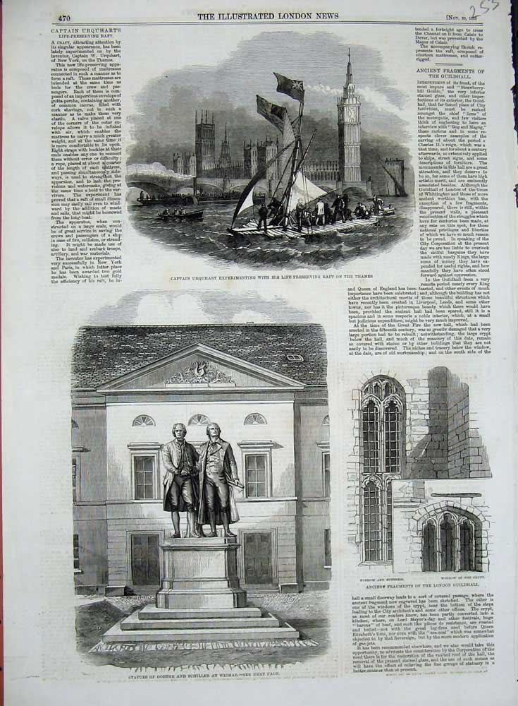 Original Old Antique Print 1858 Statues Goethe Weimar London Guildhall Urquhart