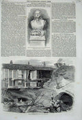 Original Old Antique Print 1860 Bust Admiral Blake Cottages Sand Cave Reigate