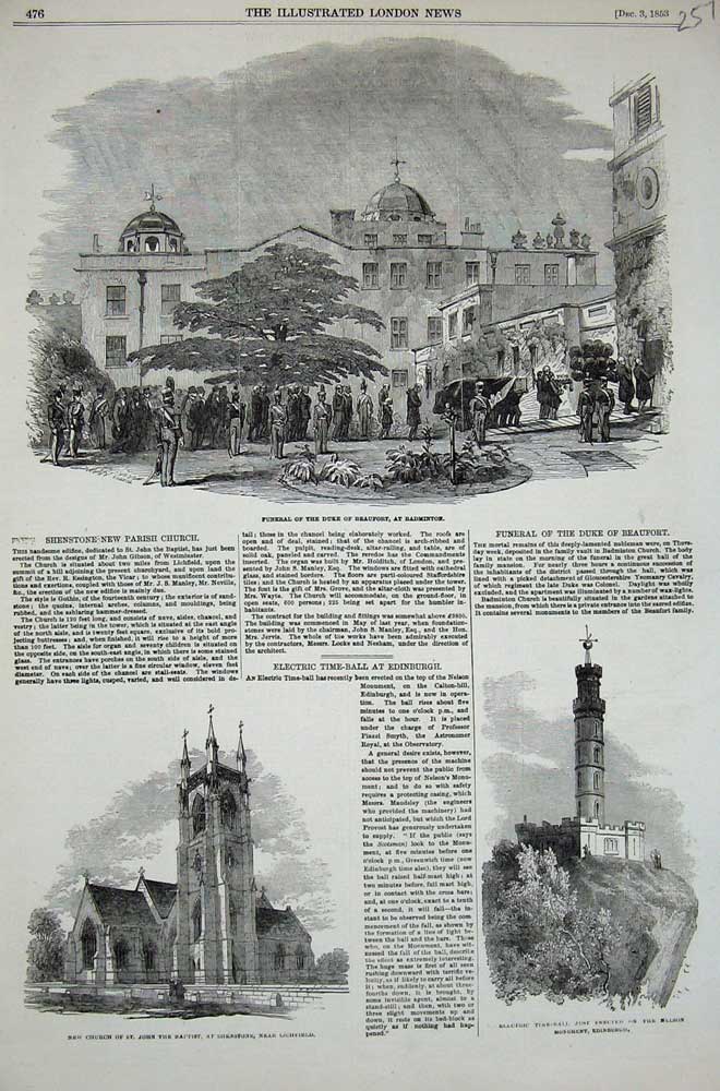Old Antique Print 1853 Funeral Duke Beaufort Badminton Church Edinburgh 19th