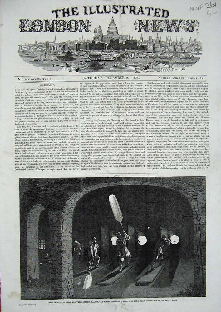 Old Antique Print 1850 Manufacture Crystal Palace Works Birmingham Spon 19th
