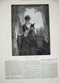 Original Old Antique Print Young Lady Reading Book Window 1877 Rumpoff Fine Art