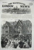 Original Old Antique Print 1865 Albert Hospital Statue Prince Consort Waltham