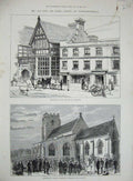 Original Old Antique Print 1884 Fawcett Salisbury Trumpington Church Cambridge