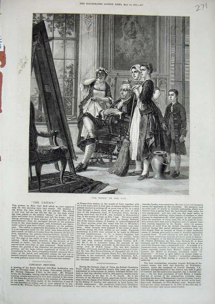 Old Antique Print 1871 Herr Carl Hoff Art Painting Man Little Boy Women 19th