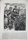 Original Old Antique Print 1880 Chrysanthemum Flower Show Temple Gardens Plants