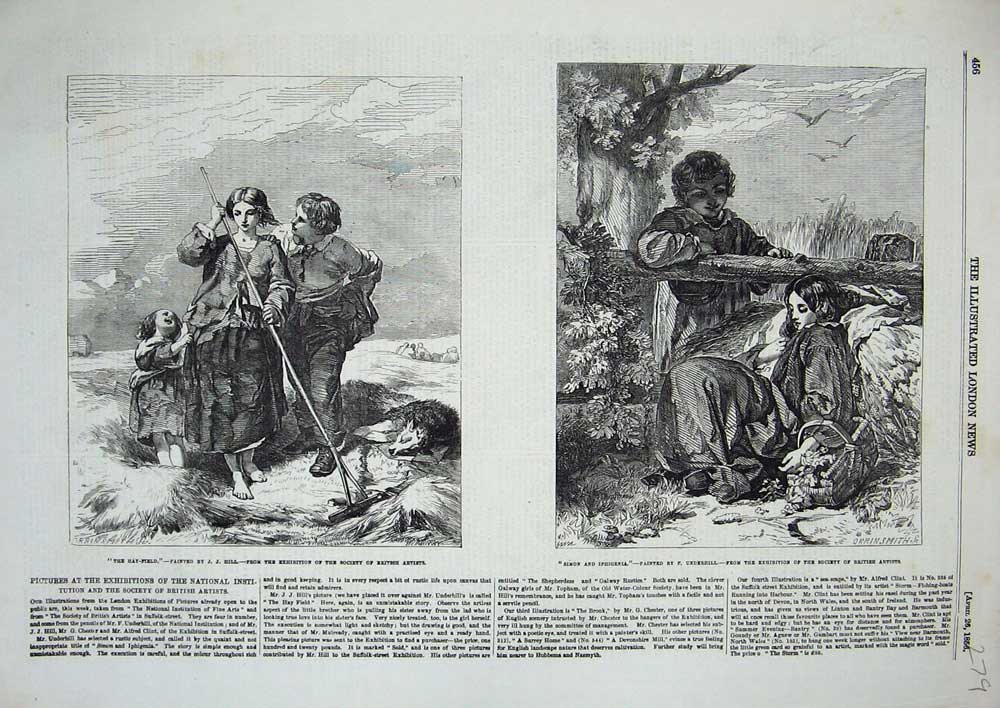 Original Old Antique Print Hay Field Hill 1856 Simon Iphigenia Underhill Art