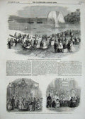 Original Old Antique Print 1858 Blowing Vanguard Rock Plymouth Hadleigh Church